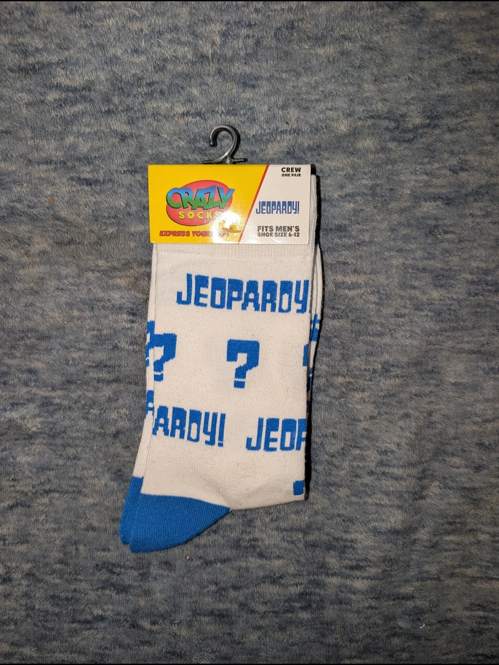 Jeopardy! Crew Socks for Men - White with Blue Accents
